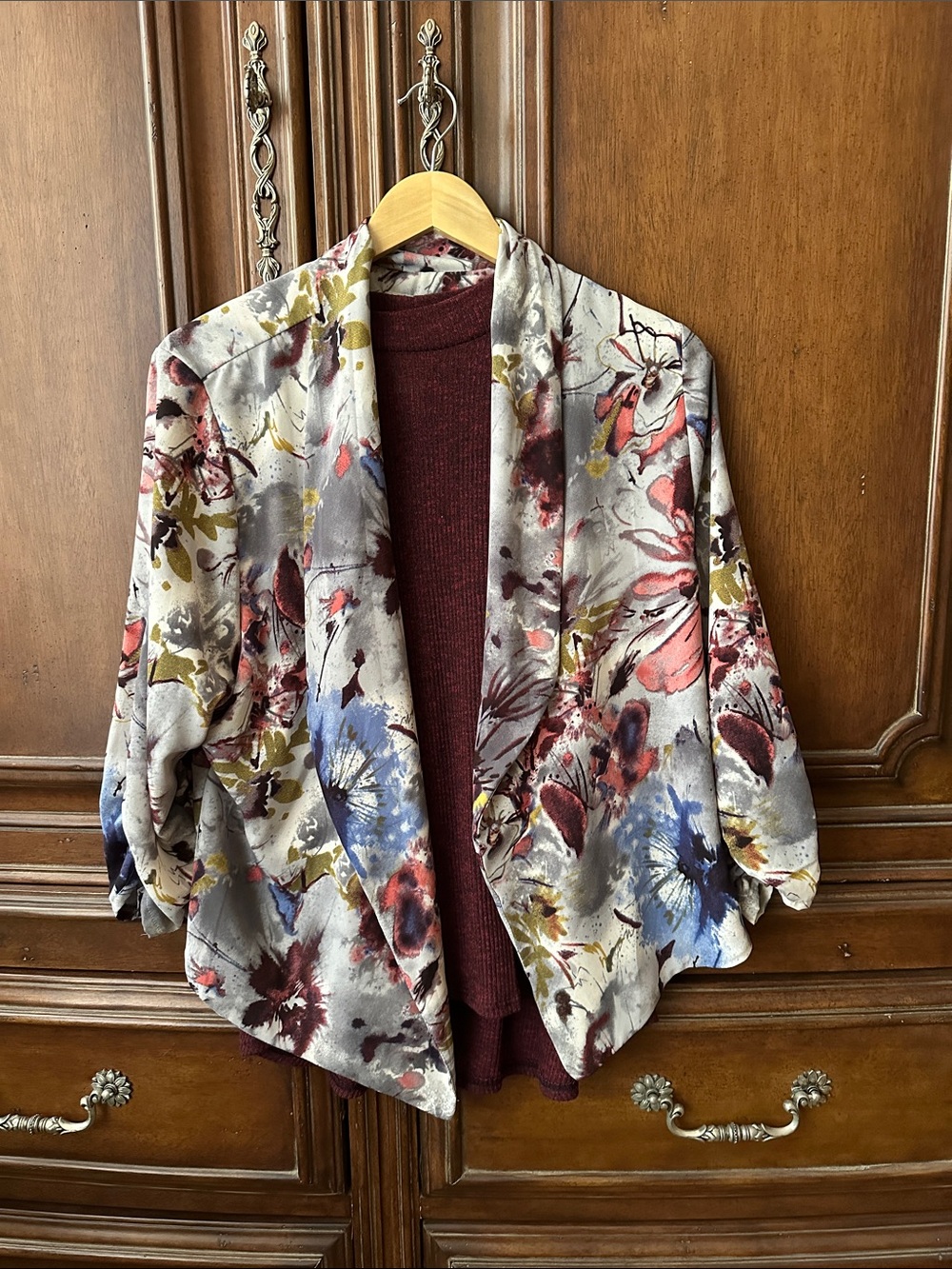 Floral Draped Open-Front Blazer Jacket - Multicolor